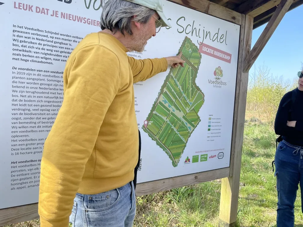 Panneau d'information présentant le plan du Voedselbos Schijndel (site de Hardekamp)